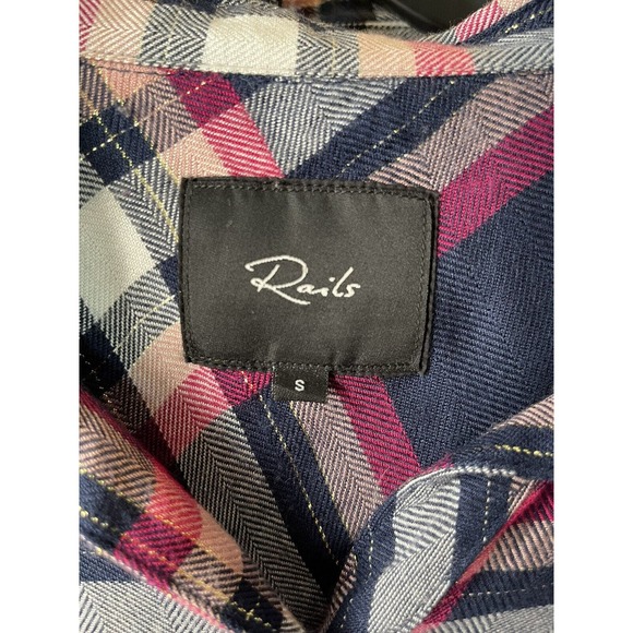 Rails Women's Fuschia Pink Navy Metallic Plaid Hunter Button Up Shirt Size Small - Picture 5 of 7
